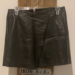 All Saints Black Leather Asymmetrical Mini Skirt